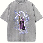 Retro Wizard Dark Fantasy Vintage Washed T-Shirt in Gray