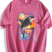 Midnight Orca Ocean Sunset vintage washed oversized T-shirt in Red