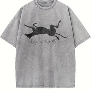 Life Is Greyt Greyhound Lover Vintage Washed T-Shirt in Gray