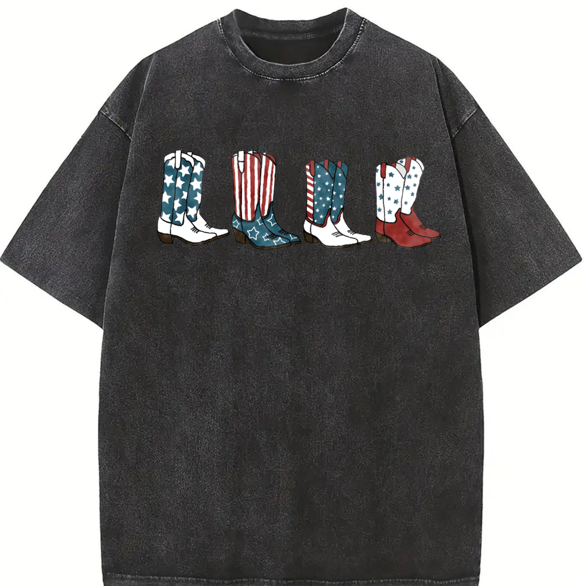 Fourth of July Cowgirl 4th of July Vintage Washed T-Shirt in Black