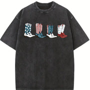 Fourth of July Cowgirl 4th of July Vintage Washed T-Shirt in Black