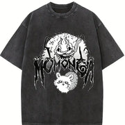 Metal Momonga Dekatsuyo Chiikawa Hip Hop Street Distressed vintage washed oversized T-shirt in Black
