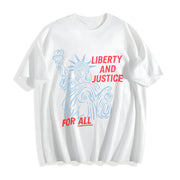 4th of July Boxy Liberty and Justice for All Crop Resist Cotton T-Shirt in White