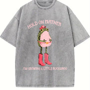 Hold On Partner I'm Growing A Little Buckaroo Cowboy Baby vintage washed oversized T-shirt in Gray
