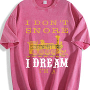 I Don't Snore I Dream I'm a Train Vintage Washed T-Shirt in Red