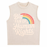 Big Fan of Human Rights Vintage Washed Tank Top in Beige