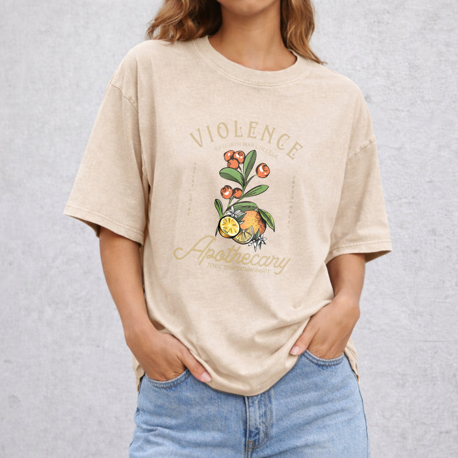 Violet Sorrengail Apothecary vintage washed oversized T-shirt in Beige