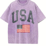 USA Flag Collegiate vintage washed oversized T-shirt in Purple
