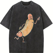 Hotdog: Cute Hotdog Vintage Washed T-Shirt in Black