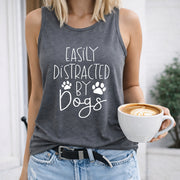 Easily Distracted by Dogs Crew-neck Sleeveless Vest Women's Color Cotton Tank Top in Gray