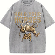 Hold Your Horses Vintage Washed T-Shirt in Gray
