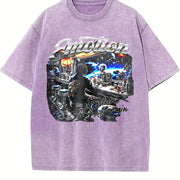 Emotion Future Begin Alien Skeleton Bar Sleeveless Tank Vintage Washed T-Shirt in Purple