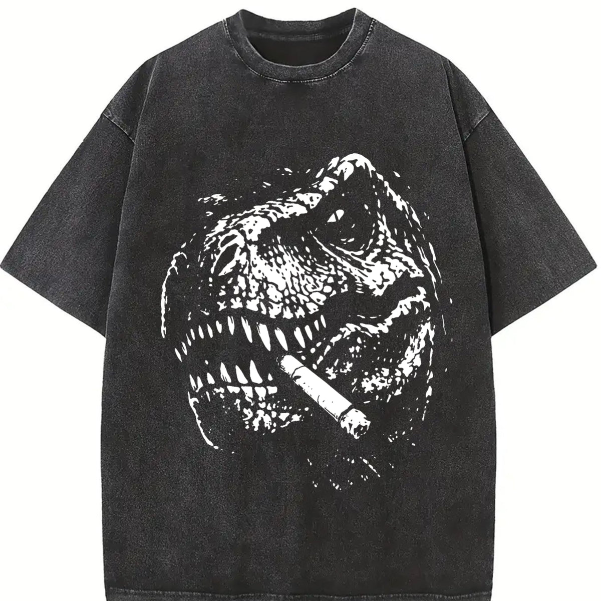 T Rex Smoke Y2k 90s Vintage Washed T-Shirt in Black