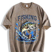 Fishing Is My Therapy Vintage Washed T-Shirt in Brown