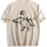 Skeleton Ripping Rip Cage 90s Vintage Washed T-Shirt in Beige