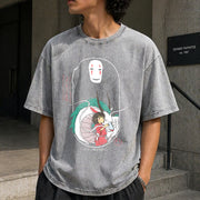 Spirited Away Studio Ghibli Hayao Miyazaki Studio Ghibli Vintage Washed T-Shirt in Gray