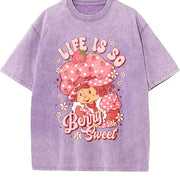 Have a Berry Nice Day Strawberry Retro Cartoon vintage washed oversized T-shirt in Purple