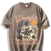Retro Wranglin' Feral Children Raccoon 90s Western vintage washed oversized T-shirt in Brown