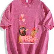 Valentine's Day Spring/ Dachshund Delivering Flowers Vintage Washed T-Shirt in Red