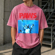 Xiongying Paws Cat and Mouse Vintage Washed T-Shirt in Red