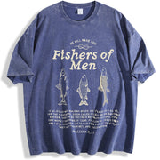 Fishers of - Matthew 4:19 Jesus Bible Verse Religious vintage washed oversized T-shirt in Blue