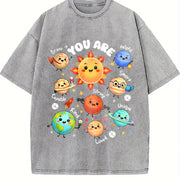 You Are Positive Affirmation Solar System Vintage Washed T-Shirt in Gray