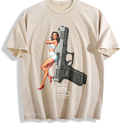 Glock Perfection Pinup Girl Vintage Washed T-Shirt in Beige
