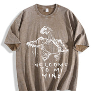 Retro Pure Skull Vintage Washed T-Shirt in Brown