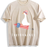 Fourth of July Firequacker Goose USA Patriotic vintage washed oversized T-shirt in Beige