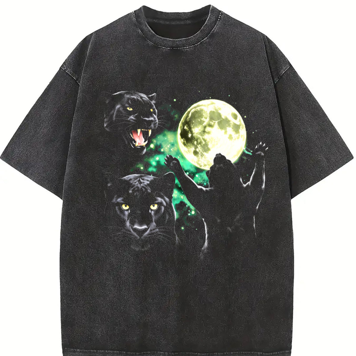 Black Panther Moon Vintage Washed T-Shirt in Black