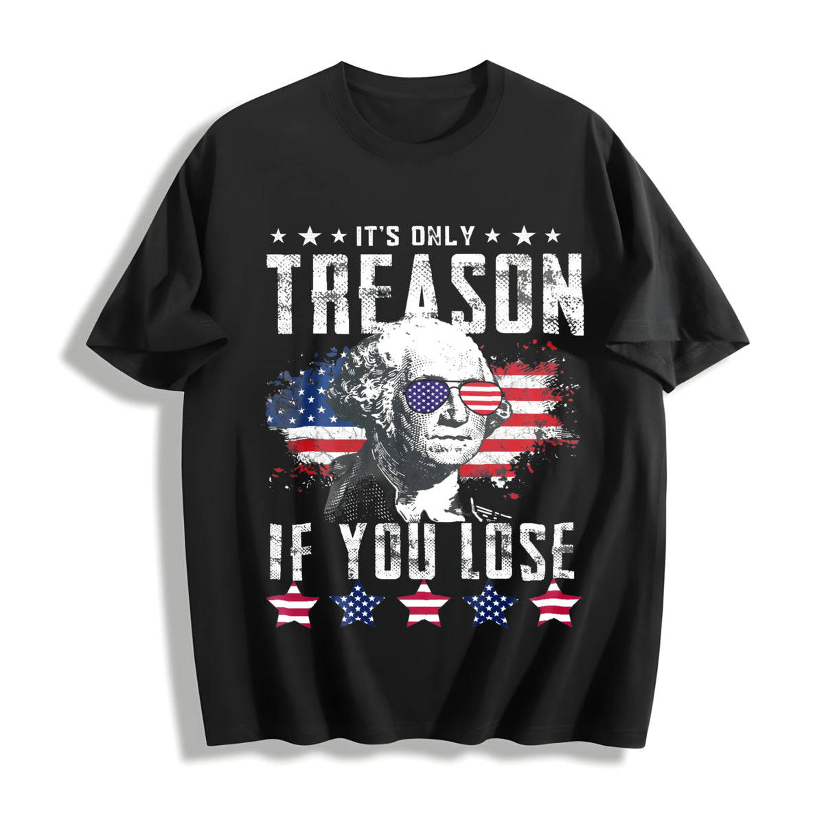 4th of July George Washington Cotton T-Shirt in Black