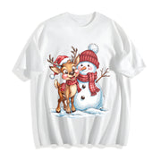Christmas Autumn Snowman Reindeer Fashionable Elegant Cotton T-Shirt in White