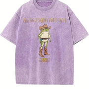 The Only Squat I'm Doin' Is Diddly Cowboy Frog vintage washed oversized T-shirt in Purple