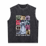 In My Feral Era Raccoon Animal Meme Racoons Team Trash Vintage Washed Tank Top in Black