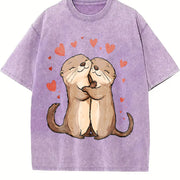 Otter Love Cute Hugging Otters Vintage Washed T-Shirt in Purple