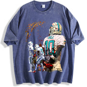 Tyreek Hill Cheetah Football Hands Behind Back Celly TD vintage washed oversized T-shirt in Blue