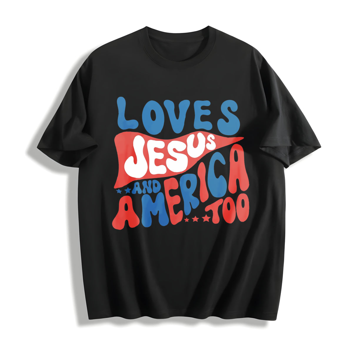 Love Jesus and America Too for Toddler Cotton T-Shirt in Black