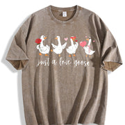 Batik Humor Heart Goose Vintage Washed T-Shirt in Brown