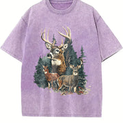 Deer 90's Retro Fall Buck And Doe Deer Americana Nostalgia vintage washed oversized T-shirt in Purple