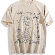 I Asked Myself If I'm Okay Skeleton Vintage Washed T-Shirt in Beige