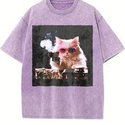 Cute Cat Kitten Vintage Washed T-Shirt in Purple