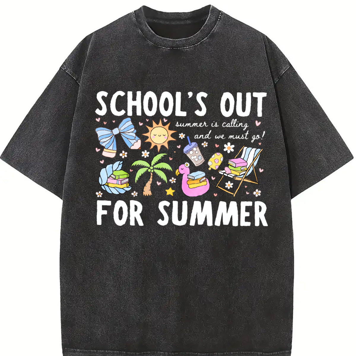 Schools Out Vintage Washed T-Shirt in Black