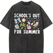 Schools Out Vintage Washed T-Shirt in Black