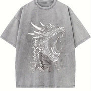Dragon Fantasy Retro Dragon Vintage Washed T-Shirt in Gray