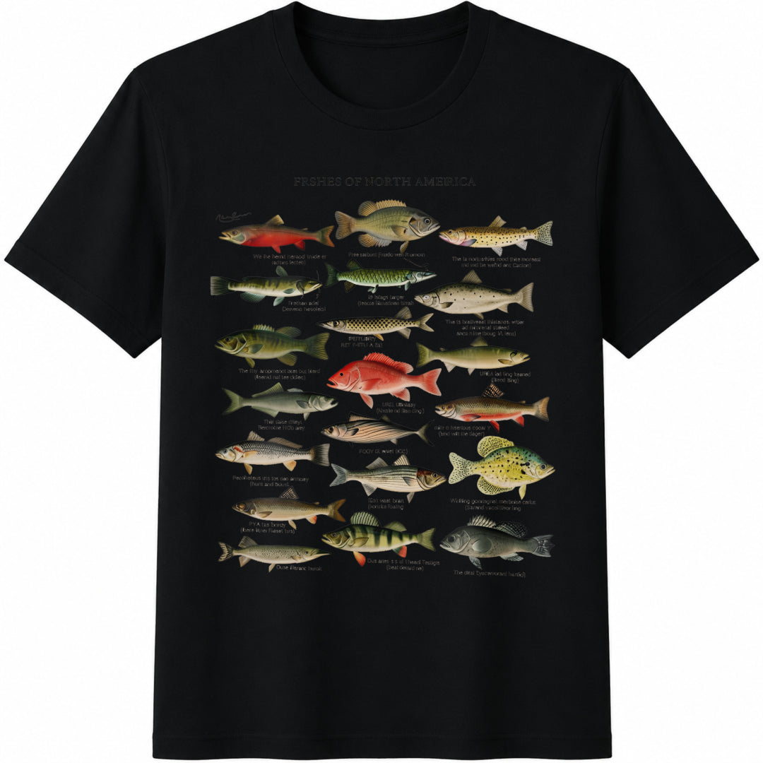 North American Fish Cotton T-Shirt in Black