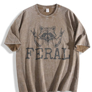 Distressed Feral Raccoon Vintage Washed T-Shirt in Brown