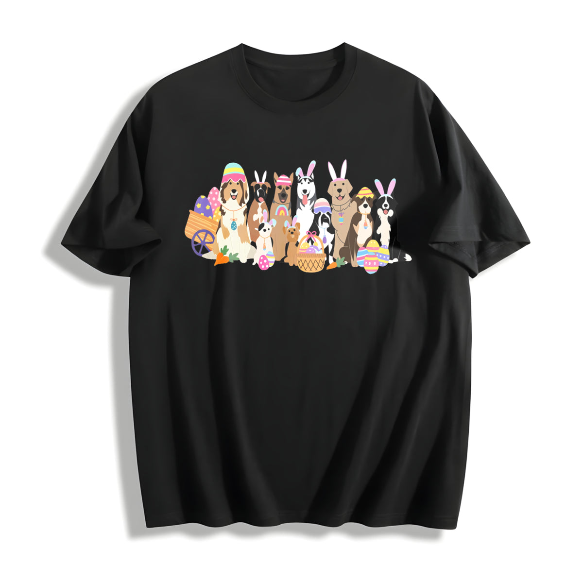 Easter Bunny Ear Dog & Egg Carrot Cotton T-Shirt in Black