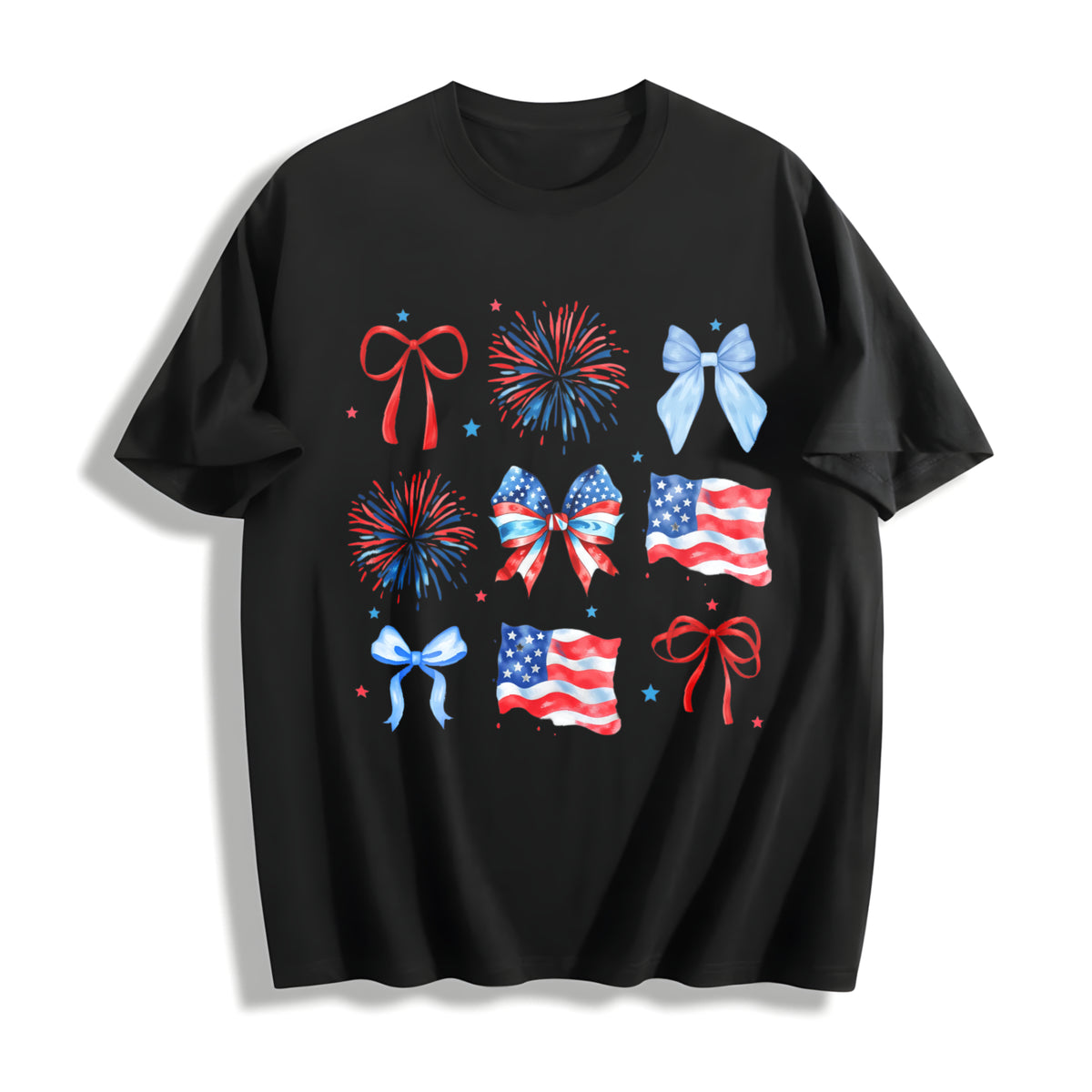 USA Coquette Bow Retro America Cotton T-Shirt in Black