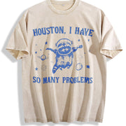 Raccoon in Space Retro 90s Vintage Washed T-Shirt in Beige
