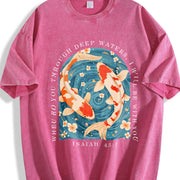 Christian Koi Patterned Vintage Washed T-Shirt in Red